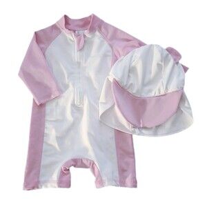 Cuddle club Surf Style One Piece Swimwear Swim Suit Pink Bear w/Hat sz S 3-6M